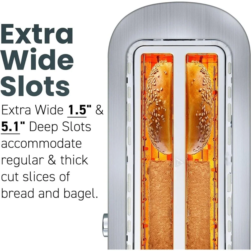 Elite Cuisine ECT4123 Long Slot 4 Slice Toaster, Extra Large Slots for Bagels